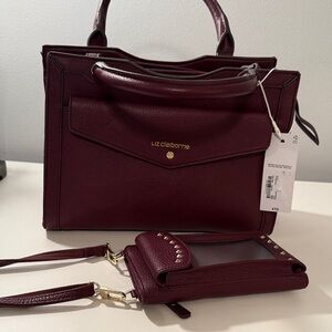 Liz Claiborne Dark Red Satchel and Wallet Set